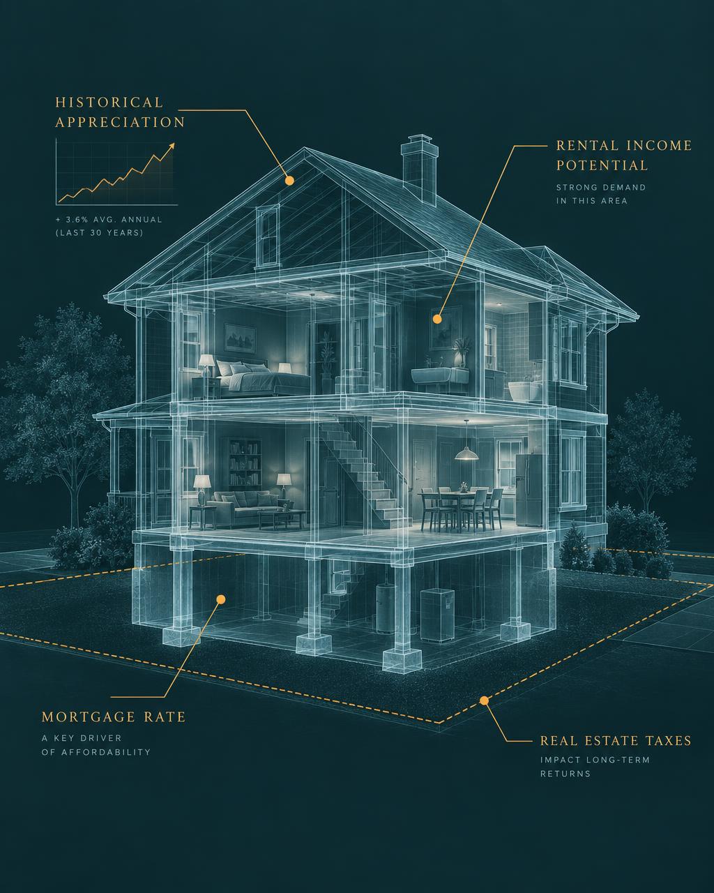 An x-ray view of the real estate market: mortgage rate, historical appreciation, rental income potential and real estate taxes